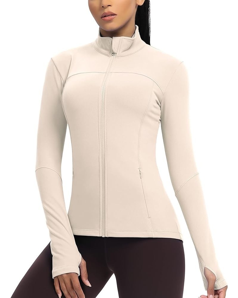 Workout Jackets for Women, Fleece Jackets Full Zip Long Sleeves Running Track Jacket with Pockets Apricot $13.24 Jackets