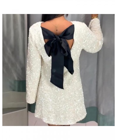 Bow Sweater for Women Bow Cardigan Bowknot Holiday Sweater Sexy Off Shoulder Long Sleeve Sweaters H02-white $10.25 Sweaters