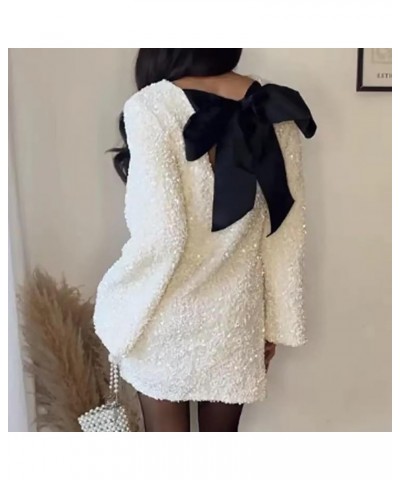 Bow Sweater for Women Bow Cardigan Bowknot Holiday Sweater Sexy Off Shoulder Long Sleeve Sweaters H02-white $10.25 Sweaters