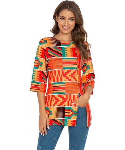 Womens Print Shirt African Dashiki 3/4 Sleeve Boho Loose Tunic Tops Red $12.38 Tops