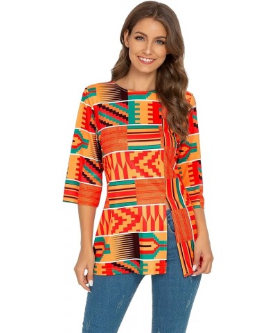 Womens Print Shirt African Dashiki 3/4 Sleeve Boho Loose Tunic Tops Red $12.38 Tops