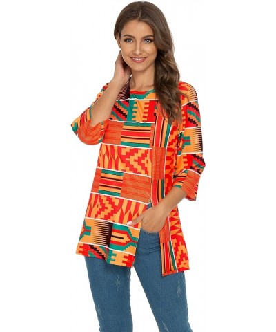 Womens Print Shirt African Dashiki 3/4 Sleeve Boho Loose Tunic Tops Red $12.38 Tops