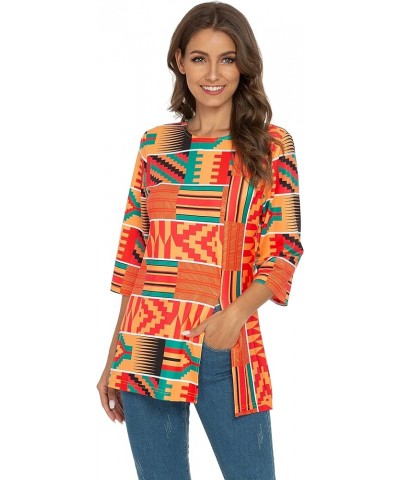 Womens Print Shirt African Dashiki 3/4 Sleeve Boho Loose Tunic Tops Red $12.38 Tops