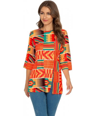 Womens Print Shirt African Dashiki 3/4 Sleeve Boho Loose Tunic Tops Red $12.38 Tops