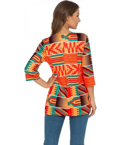 Womens Print Shirt African Dashiki 3/4 Sleeve Boho Loose Tunic Tops Red $12.38 Tops