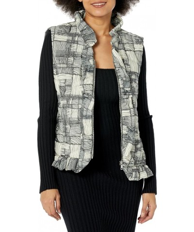Women's Zip Front Ruffle Trim Quilted Vest Grey Print $14.78 Vests