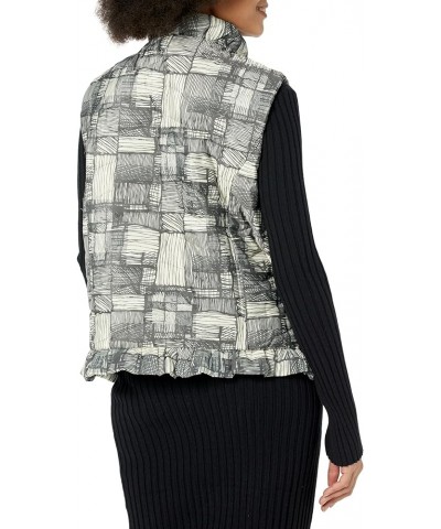 Women's Zip Front Ruffle Trim Quilted Vest Grey Print $14.78 Vests