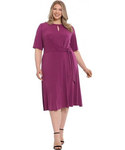 Women's Side Tie Flattering Midi Length Chic Versatile Matte Jersey Dress Phlox $18.18 Dresses