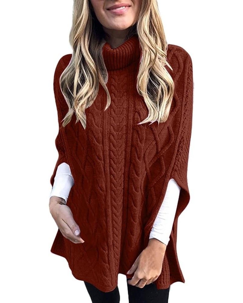 Womens Turtleneck Poncho Sweater 2023 Fall Winter Fashion Chunky Warm Cable Knit Cape Sweaters Pullover Jumper Tops Red $15.8...