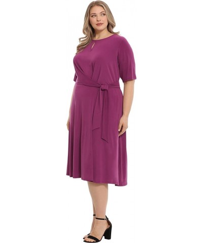 Women's Side Tie Flattering Midi Length Chic Versatile Matte Jersey Dress Phlox $18.18 Dresses