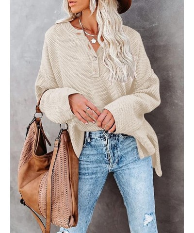 Women's V Neck Button Sweater Oversized Batwing Long Sleeve Henley Pullover Knit Jumper Top Beige $21.44 Sweaters