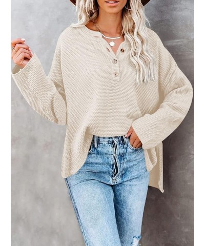 Women's V Neck Button Sweater Oversized Batwing Long Sleeve Henley Pullover Knit Jumper Top Beige $21.44 Sweaters