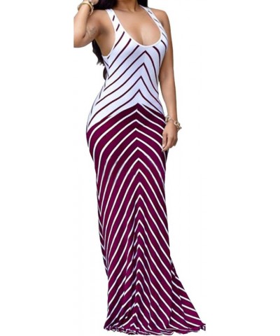 Women's Casual Stripe Long Maxi Dresses with Pockets Spaghetti Strap Sleeveless Loose Beach Sundress 87burgundy $20.99 Dresses