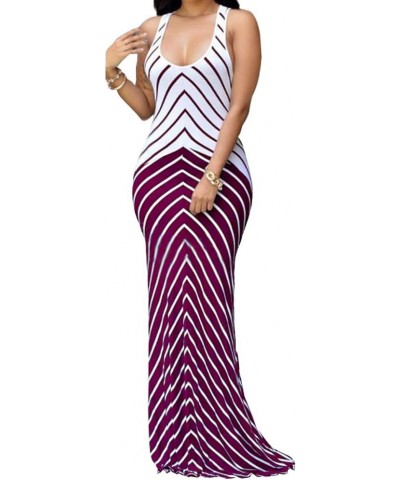 Women's Casual Stripe Long Maxi Dresses with Pockets Spaghetti Strap Sleeveless Loose Beach Sundress 87burgundy $20.99 Dresses