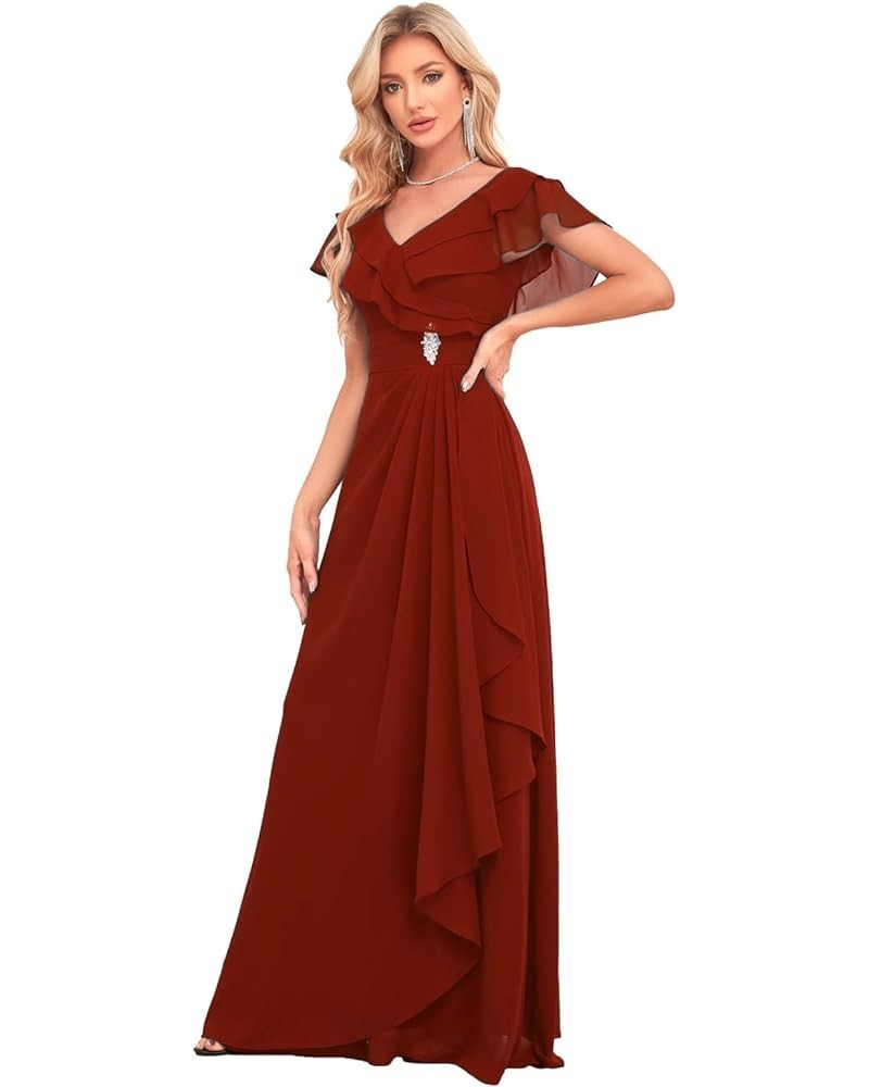 Long Chiffon Bridesmaid Dresses for Women V Neck Flutter Sleeve Pleated Formal Evening Dresses MRX47 Rust $18.90 Dresses