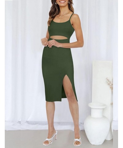 Women's Cutout Dress Summer Spaghetti Strap Midi Side Slit Sleeveless Sexy Bodycon Party Dresses Green $9.00 Dresses