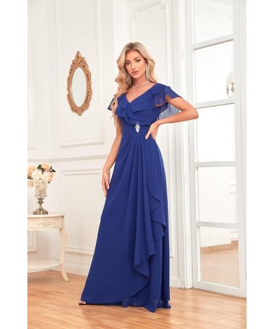 Long Chiffon Bridesmaid Dresses for Women V Neck Flutter Sleeve Pleated Formal Evening Dresses MRX47 Rust $18.90 Dresses