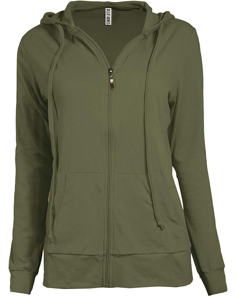 Women's Thermal Long Hoodie Zip Up Jacket Sweater Tops Solid_olive $11.75 Hoodies & Sweatshirts