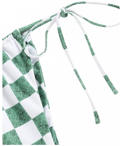 Womens Triangle Bikini Sets High Cut Tie Side 2 Piece Bathing Suits String Halter Bikini Swimsuits 0-green Plaid $20.71 Swims...