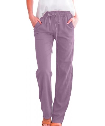 Linen Pants Women Straight Leg Drawstring Sweatpants Pants with Pockets High Waist Casual Lounge Pant Trousers Purple-2 $8.95...