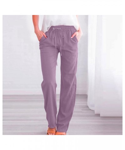 Linen Pants Women Straight Leg Drawstring Sweatpants Pants with Pockets High Waist Casual Lounge Pant Trousers Purple-2 $8.95...