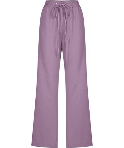 Linen Pants Women Straight Leg Drawstring Sweatpants Pants with Pockets High Waist Casual Lounge Pant Trousers Purple-2 $8.95...