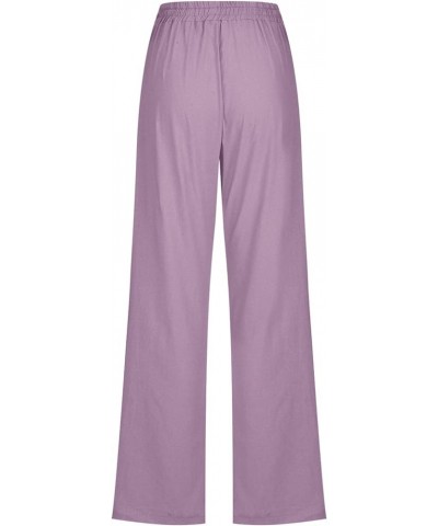 Linen Pants Women Straight Leg Drawstring Sweatpants Pants with Pockets High Waist Casual Lounge Pant Trousers Purple-2 $8.95...