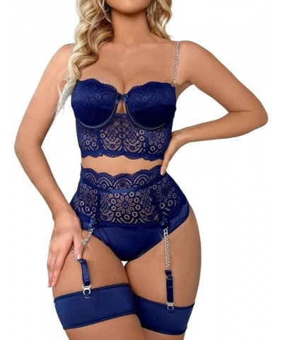 Women's Sexy Lace Chemise Babydoll One Piece Side Slit Mini Skirt See-Through Sleepwear Lingerie 3259-ndfbs-a-darkblue $11.59...