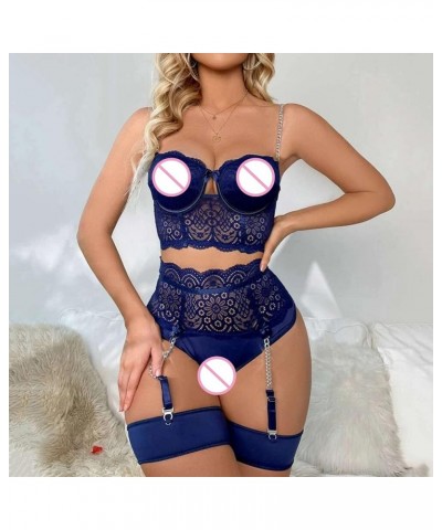 Women's Sexy Lace Chemise Babydoll One Piece Side Slit Mini Skirt See-Through Sleepwear Lingerie 3259-ndfbs-a-darkblue $11.59...