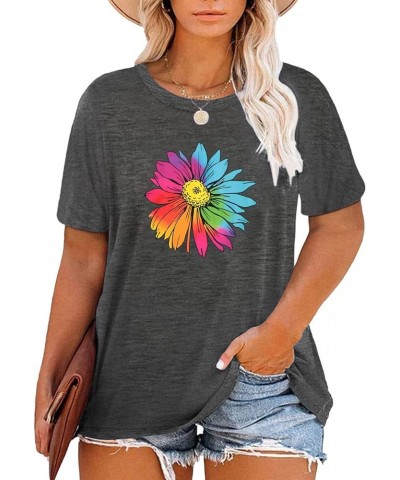 Women Plus Size Tops Daisy Graphic Tee Shirts Casual Cute Dandelion Tshirt Plus Size Clothes Tops A-grey 3 $8.24 Tops