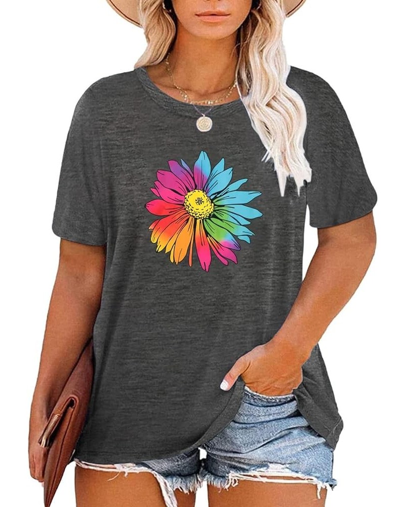 Women Plus Size Tops Daisy Graphic Tee Shirts Casual Cute Dandelion Tshirt Plus Size Clothes Tops A-grey 3 $8.24 Tops