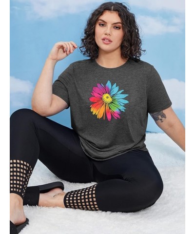 Women Plus Size Tops Daisy Graphic Tee Shirts Casual Cute Dandelion Tshirt Plus Size Clothes Tops A-grey 3 $8.24 Tops