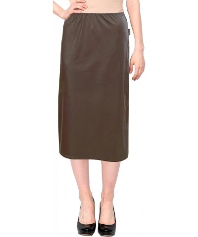 Baby'O Women's Basic Modest 26" Below The Knee Length Stretch Knit Straight Skirt Brown Faux Leather $14.27 Skirts