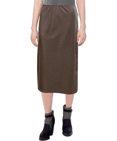 Baby'O Women's Basic Modest 26" Below The Knee Length Stretch Knit Straight Skirt Brown Faux Leather $14.27 Skirts