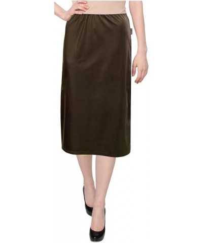 Baby'O Women's Basic Modest 26" Below The Knee Length Stretch Knit Straight Skirt Brown Faux Leather $14.27 Skirts