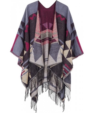 Women's Warm Shawls Wraps Open Front Cardigan Vintage Pattern Poncho Cape Sweater Coat 2 Wine Red $18.43 Sweaters