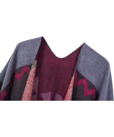 Women's Warm Shawls Wraps Open Front Cardigan Vintage Pattern Poncho Cape Sweater Coat 2 Wine Red $18.43 Sweaters