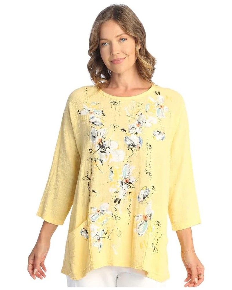 Mineral Washed Gauze Tunic w/Pockets - M103 Medium Bora Bora Sunflower $41.76 Tops