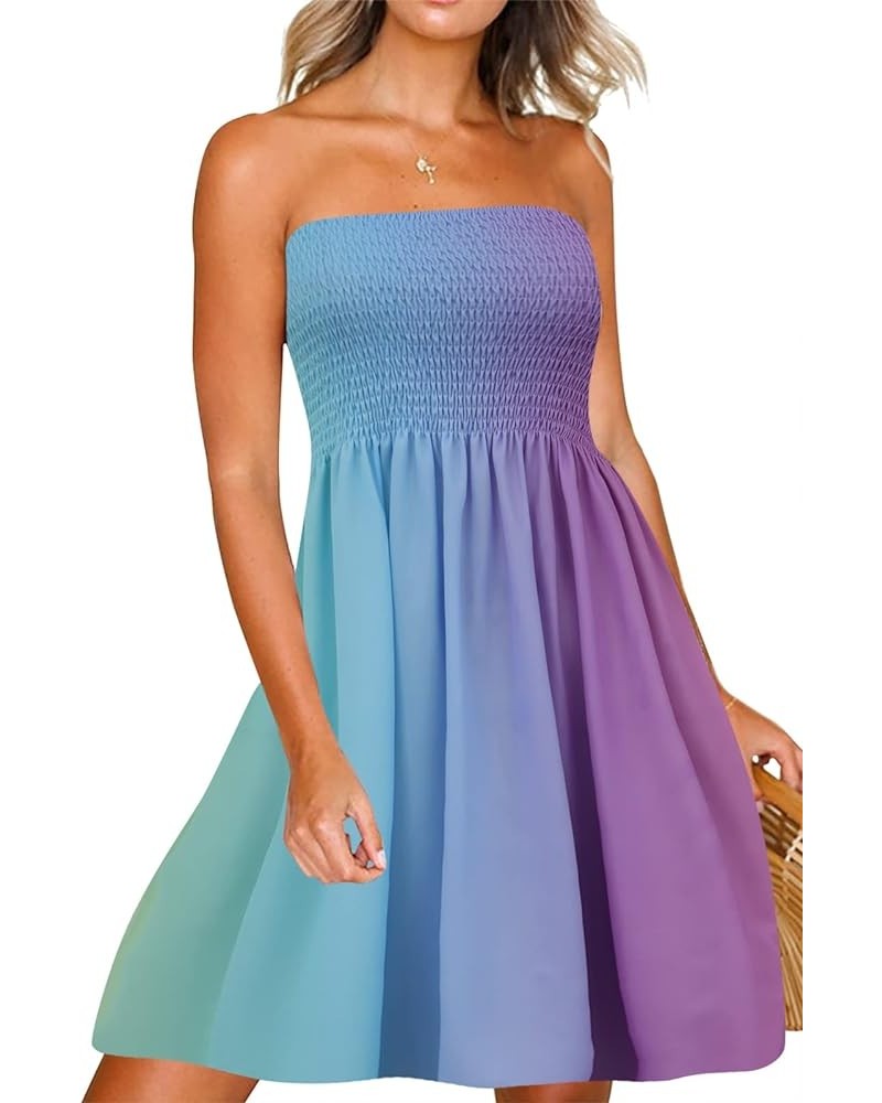 Womens Summer Beach Dresses Strapless Cover Ups Dress Tube Top Sundresses Rainbow $14.10 Swimsuits