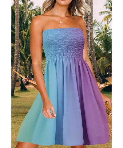 Womens Summer Beach Dresses Strapless Cover Ups Dress Tube Top Sundresses Rainbow $14.10 Swimsuits