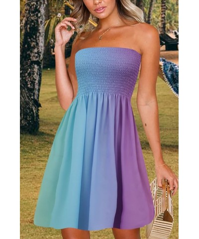 Womens Summer Beach Dresses Strapless Cover Ups Dress Tube Top Sundresses Rainbow $14.10 Swimsuits