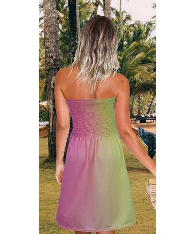 Womens Summer Beach Dresses Strapless Cover Ups Dress Tube Top Sundresses Rainbow $14.10 Swimsuits