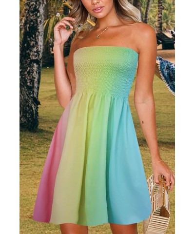 Womens Summer Beach Dresses Strapless Cover Ups Dress Tube Top Sundresses Rainbow $14.10 Swimsuits