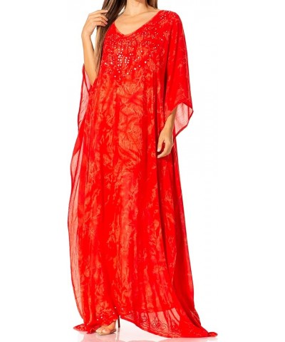 Catia Women's Boho Casual Long Maxi Caftan Dress Kaftan Cover-up LougeWear 24-red $19.71 Swimsuits