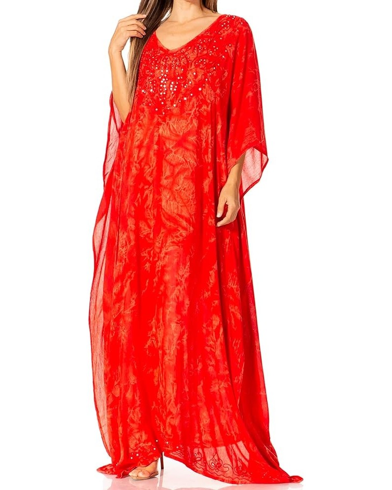 Catia Women's Boho Casual Long Maxi Caftan Dress Kaftan Cover-up LougeWear 24-red $19.71 Swimsuits