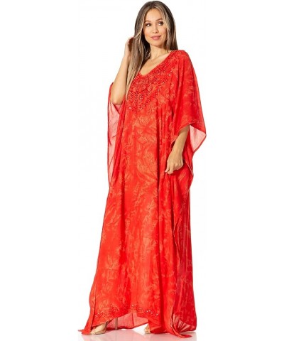 Catia Women's Boho Casual Long Maxi Caftan Dress Kaftan Cover-up LougeWear 24-red $19.71 Swimsuits