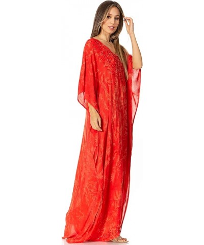 Catia Women's Boho Casual Long Maxi Caftan Dress Kaftan Cover-up LougeWear 24-red $19.71 Swimsuits