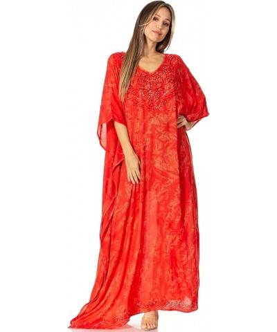 Catia Women's Boho Casual Long Maxi Caftan Dress Kaftan Cover-up LougeWear 24-red $19.71 Swimsuits