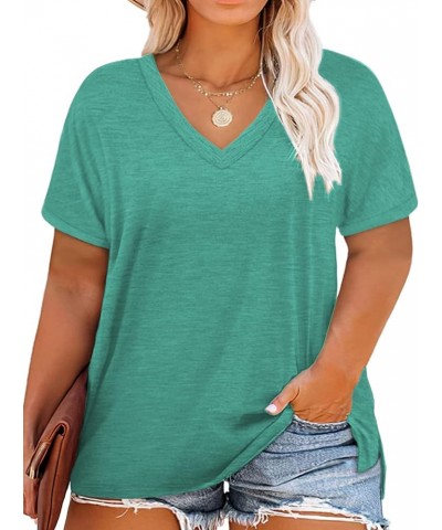 Womens Plus Size Short Sleeve T Shirt V Neck High Low Tops Blouse Tunics with Side Split 003-light Green $17.97 Shirts