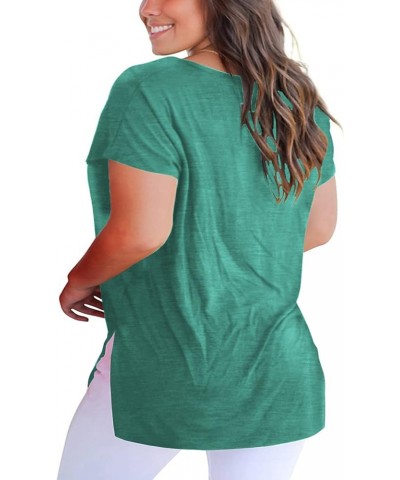 Womens Plus Size Short Sleeve T Shirt V Neck High Low Tops Blouse Tunics with Side Split 003-light Green $17.97 Shirts